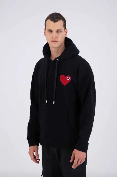 Sweat à Capuche noir avec Motif Cœur rouge Homme - bonhomme