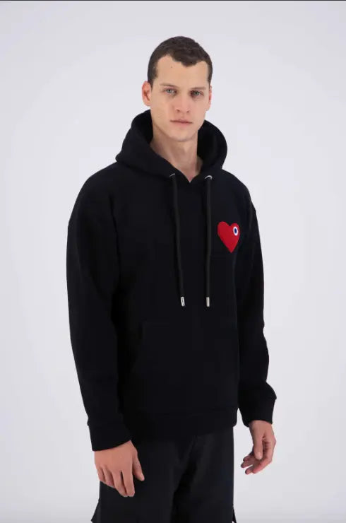 Sweat à Capuche noir avec Motif Cœur rouge Homme bonhomme