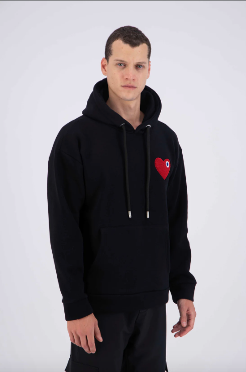 Sweat à Capuche noir avec Motif Cœur rouge Homme