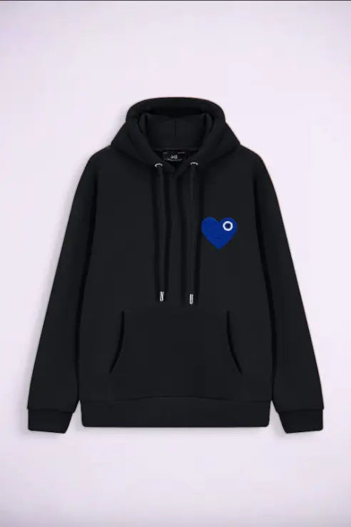 Sweat à Capuche noir avec Motif Cœur bleu royal Homme bonhomme