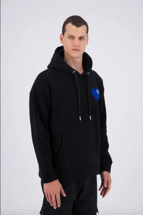 Sweat à Capuche noir avec Motif Cœur bleu royal Homme bonhomme