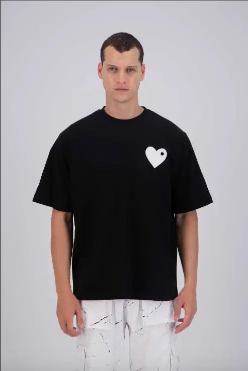 Tee shirt Noir avec motif Coeur Blanc Homme - bonhomme