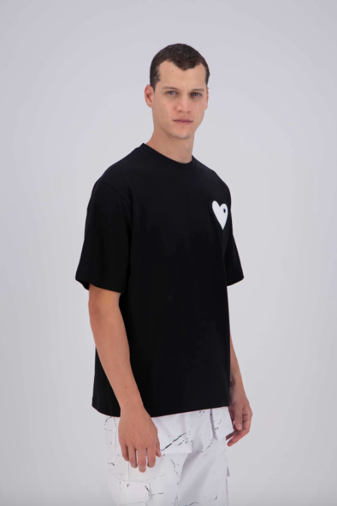 Tee shirt beige Noir avec motif Coeur Blanc Homme