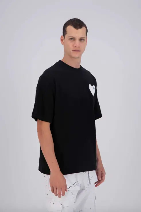 Tee shirt Noir avec motif Coeur Blanc Homme - bonhomme