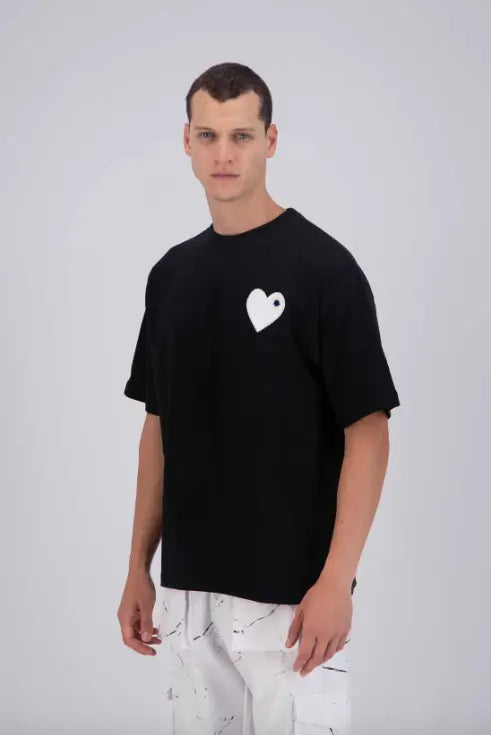 Tee shirt Noir avec motif Coeur Blanc Homme - bonhomme