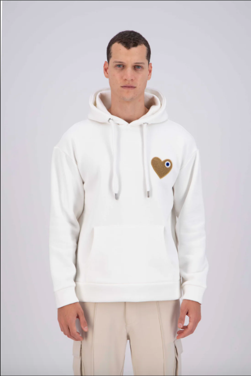 Sweat capuche Blanc avec cœur Beige