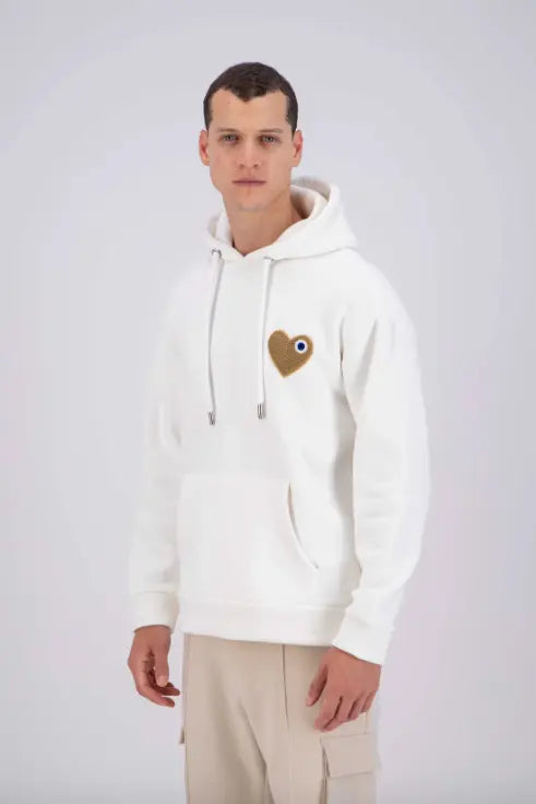 Sweat capuche Blanc avec cœur Beige - bonhomme