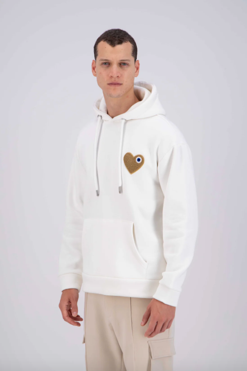 Sweat capuche Blanc avec cœur Beige