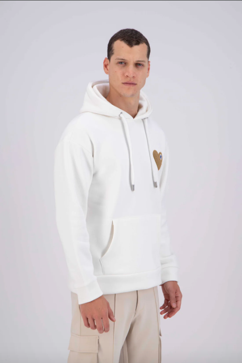 Sweat capuche Blanc avec cœur Beige