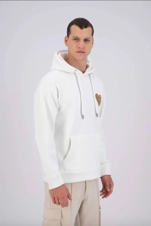 Sweat capuche Blanc avec cœur Beige - bonhomme