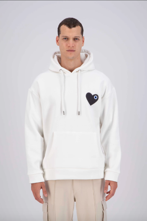 Sweat capuche Blanc avec cœur Gris