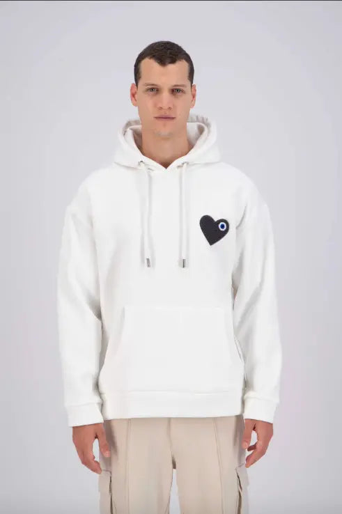 Sweat capuche Blanc avec cœur Gris - bonhomme