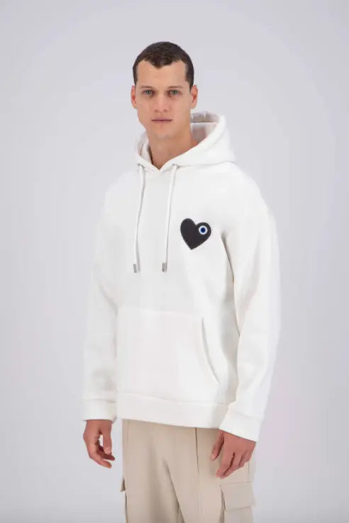 Sweat capuche Blanc avec cœur Gris - bonhomme