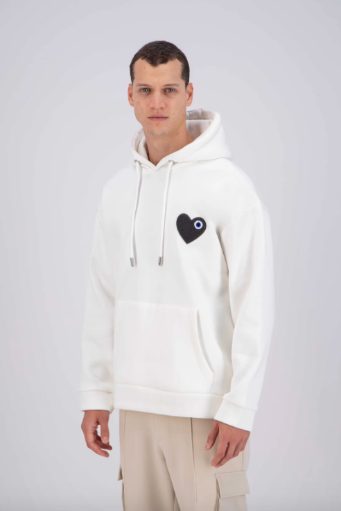 Sweat capuche Blanc avec cœur Gris