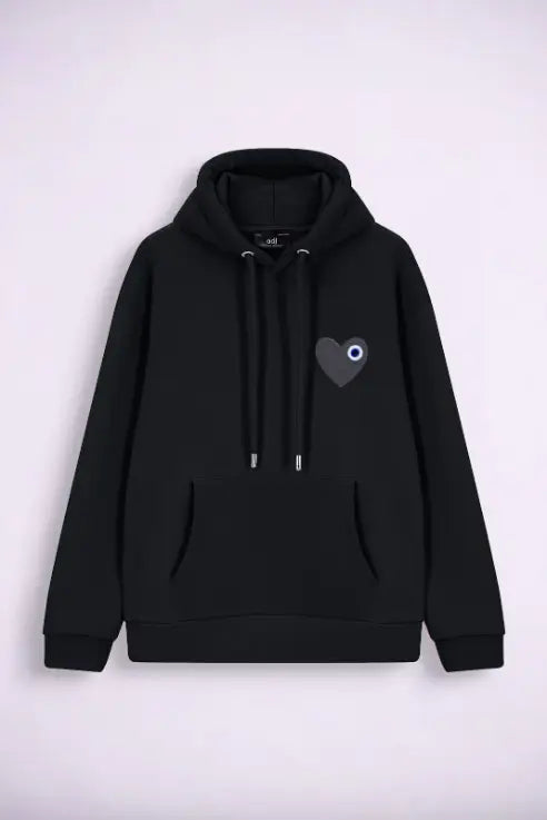 Sweat capuche Noir avec cœur Gris - bonhomme