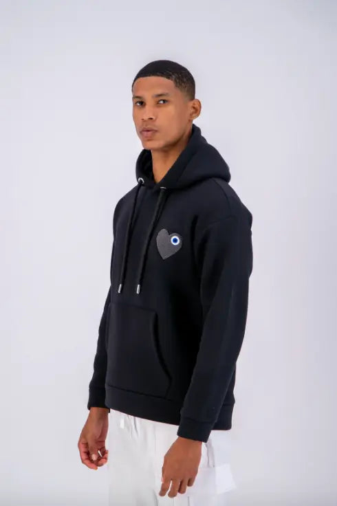 Sweat capuche Noir avec cœur Gris - bonhomme