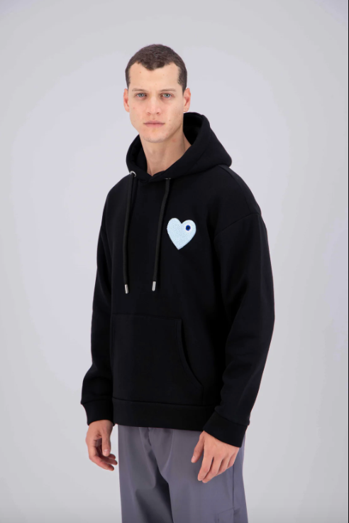 Sweat capuche Noir avec cœur Blanc