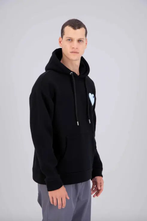 Sweat capuche Noir avec cœur ciel bonhomme