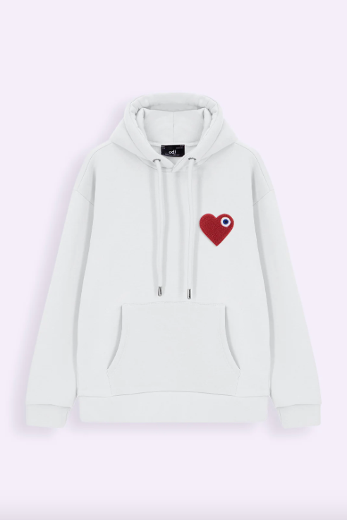 Sweat capuche Blanc avec cœur Rouge