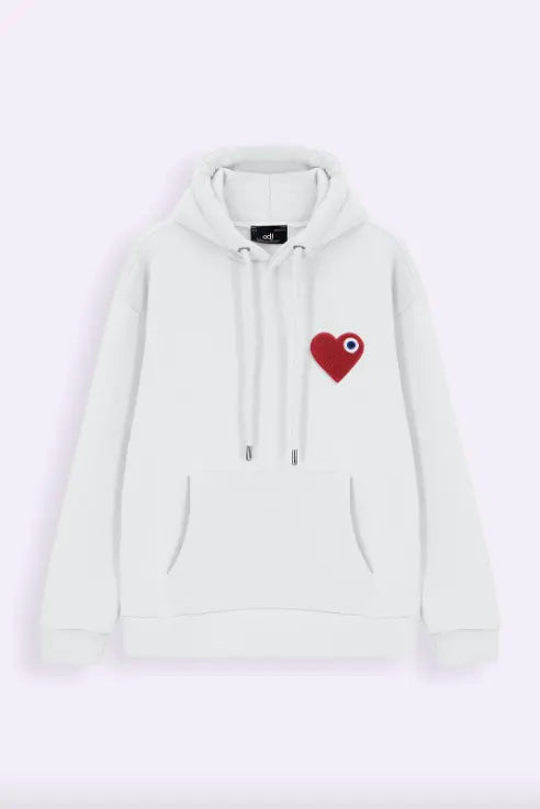 Sweat capuche Blanc avec cœur Rouge - bonhomme