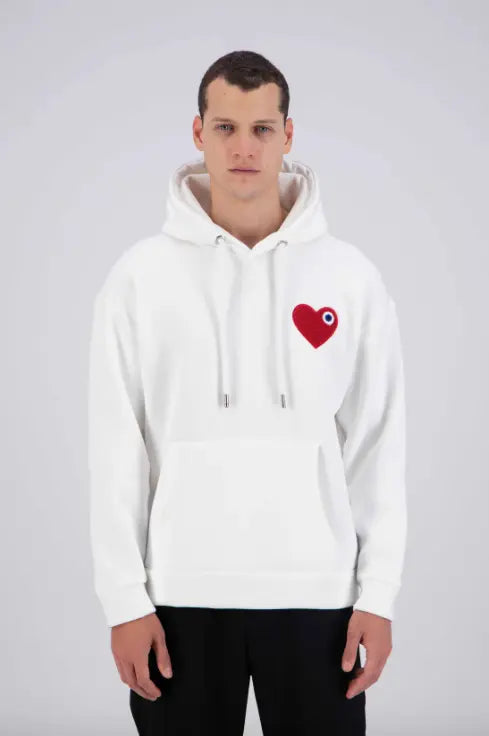 Sweat capuche Blanc avec cœur Rouge - bonhomme