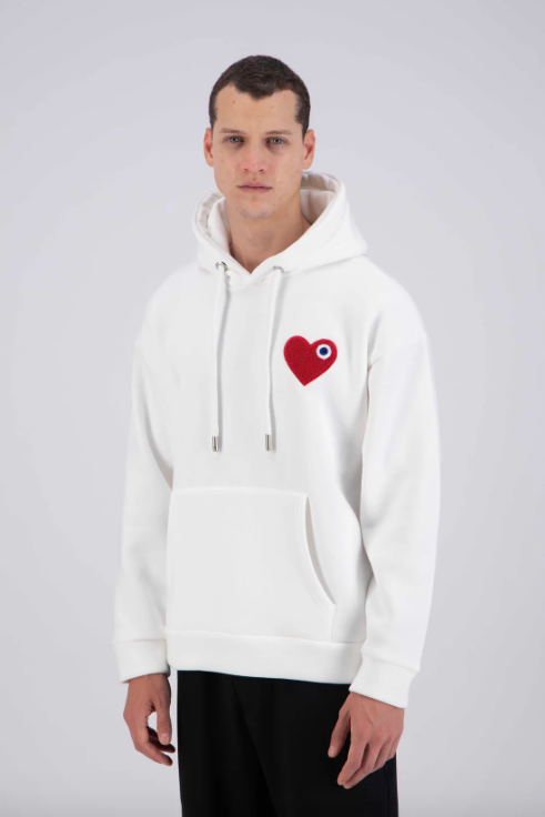 Sweat capuche Blanc avec cœur Rouge