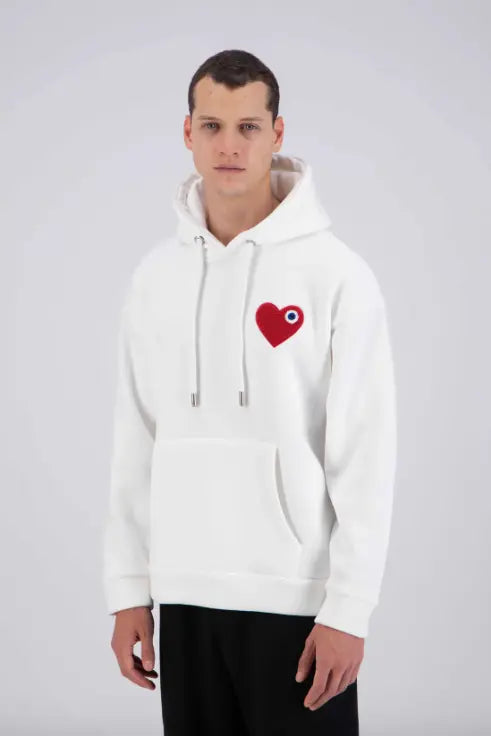 Sweat capuche Blanc avec cœur Rouge - bonhomme