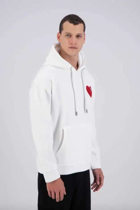 Sweat capuche Blanc avec cœur Rouge - bonhomme