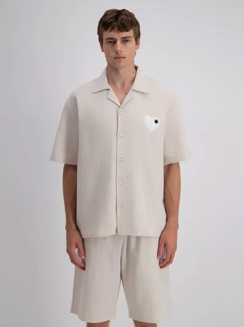 Chemise Beige Coeur Blanc - bonhomme
