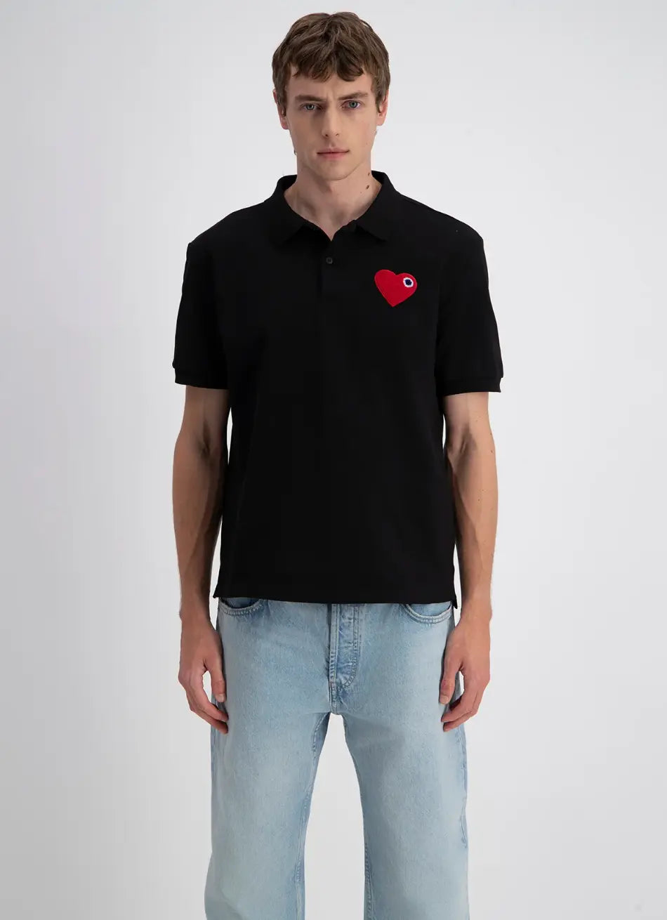 Polo Noir Coeur Rouge - bonhomme
