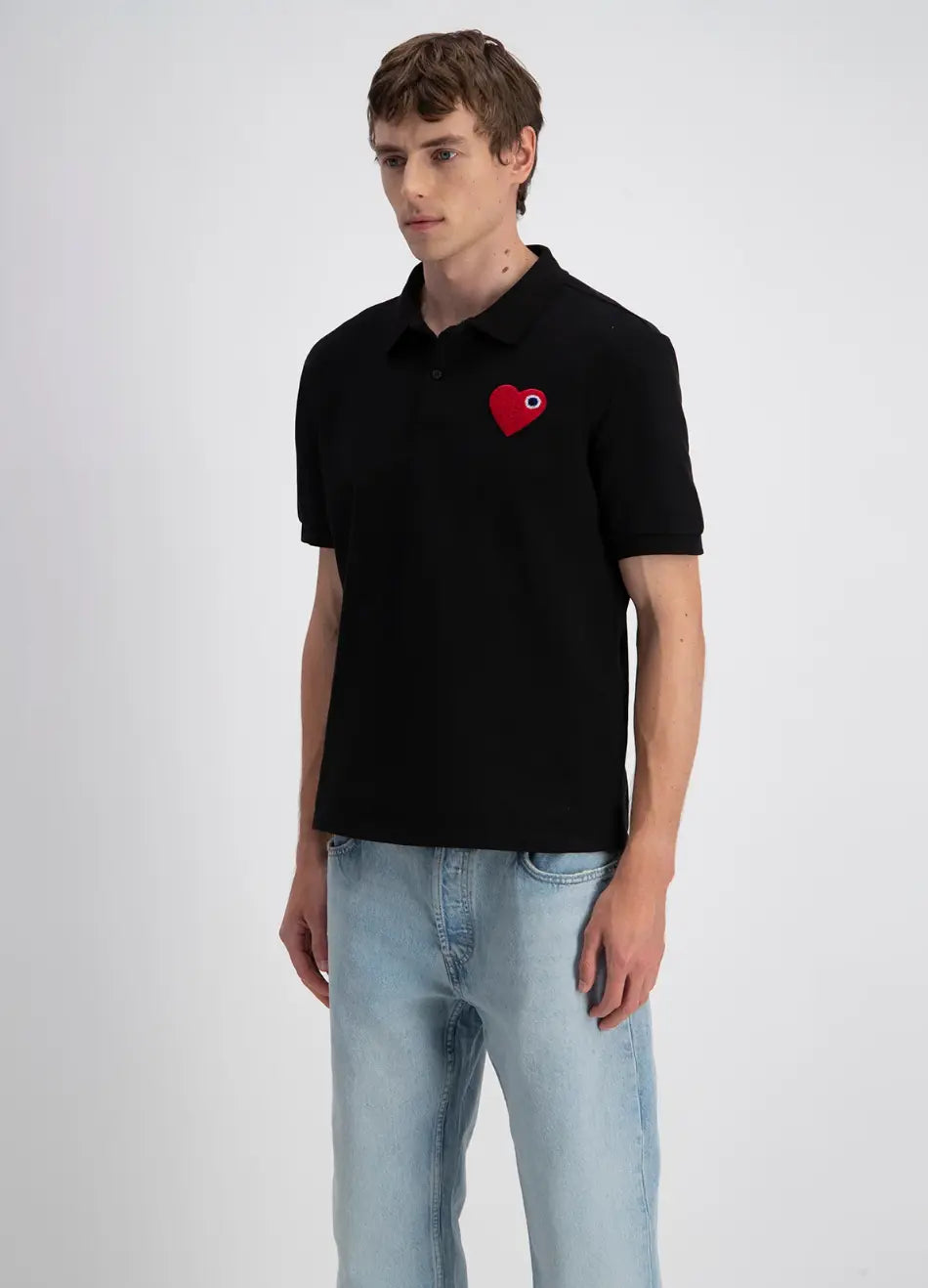 Polo Noir Coeur Rouge - bonhomme