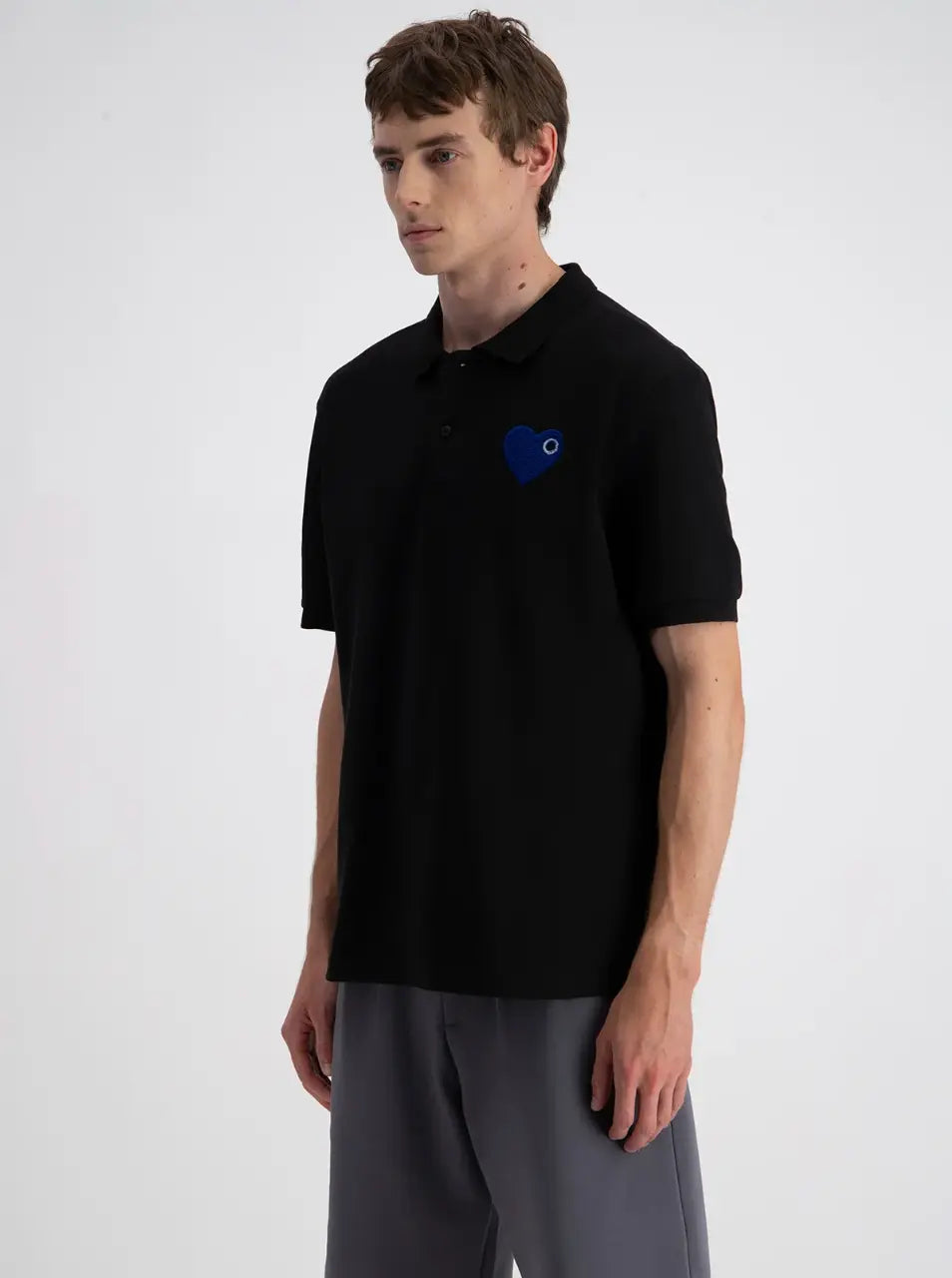 Polo Noir Coeur Bleu Royal - bonhomme