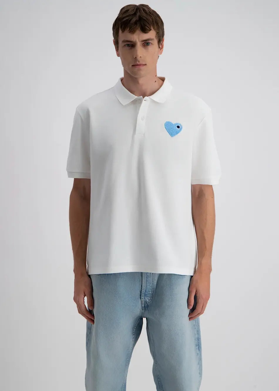 Polo Blanc Coeur ciel - bonhomme