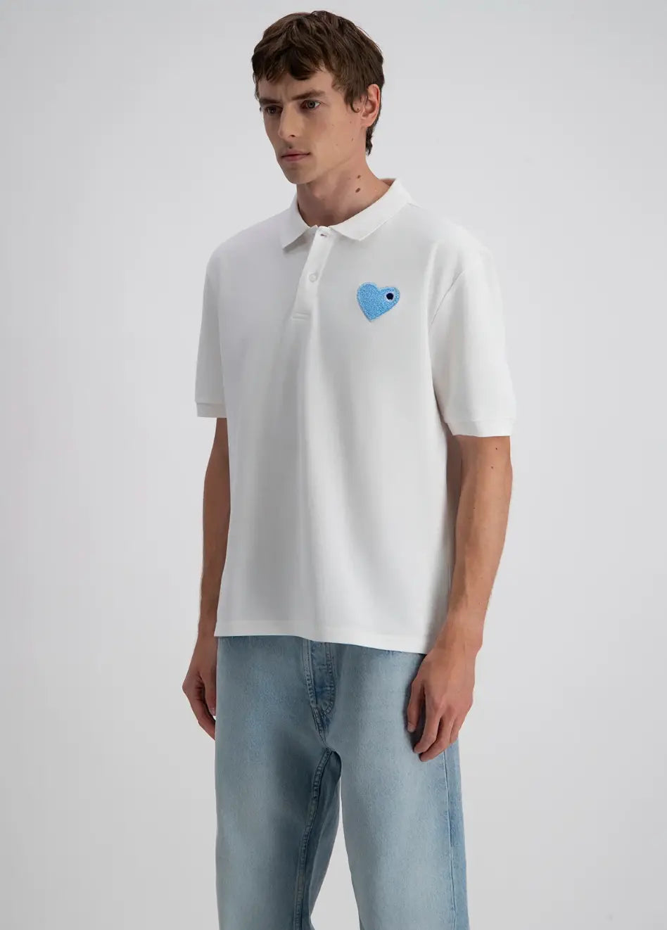 Polo Blanc Coeur ciel - bonhomme