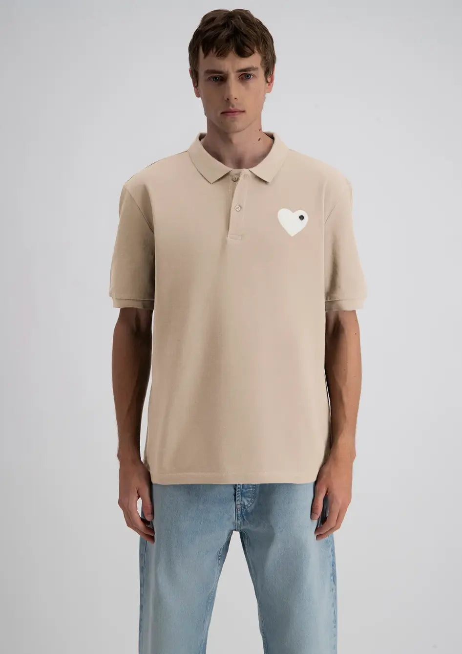 Polo Beige Coeur Blanc - bonhomme