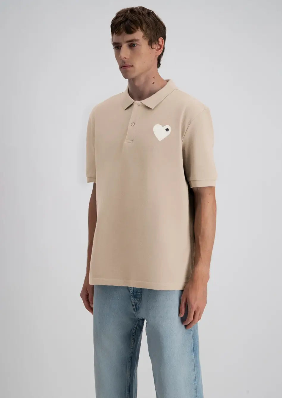 Polo Beige Coeur Blanc - bonhomme