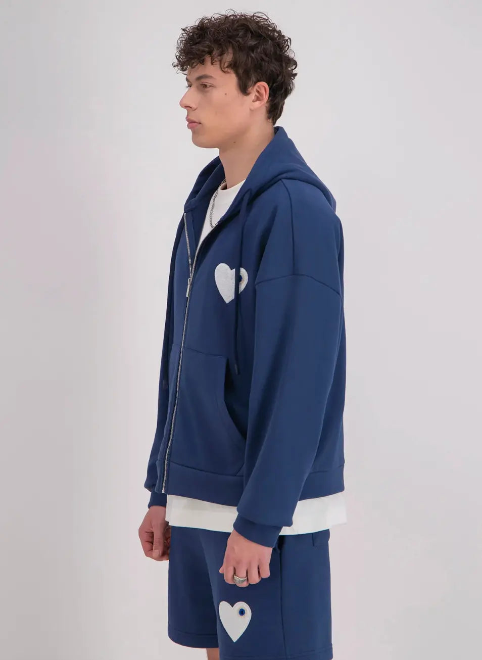 Veste gris Coeur blanc avec capuche et fermeture Zip bonhomme