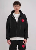 Veste noir Coeur Rouge avec capuche et fermeture Zip bonhomme
