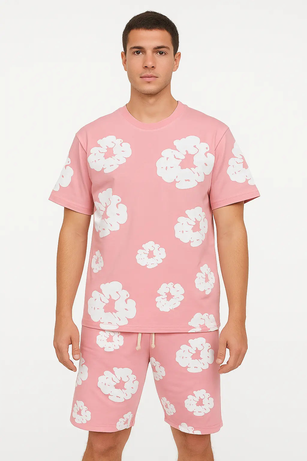 Ensemble Fleur Tee shirt et short Rose blanc - bonhomme