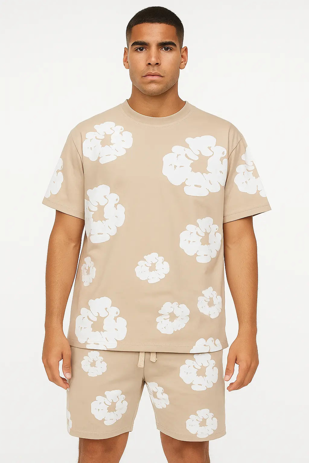 Ensemble Fleur Tee shirt et short Beige blanc - bonhomme