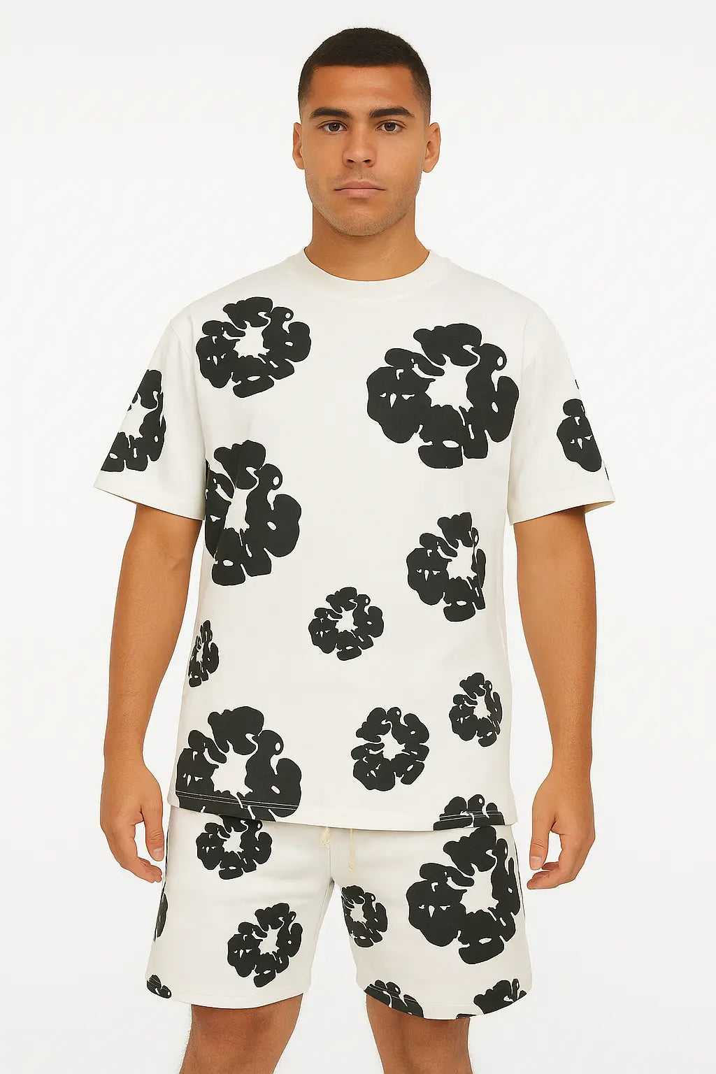 Ensemble Fleur Tee shirt et short blanc Noir - bonhomme