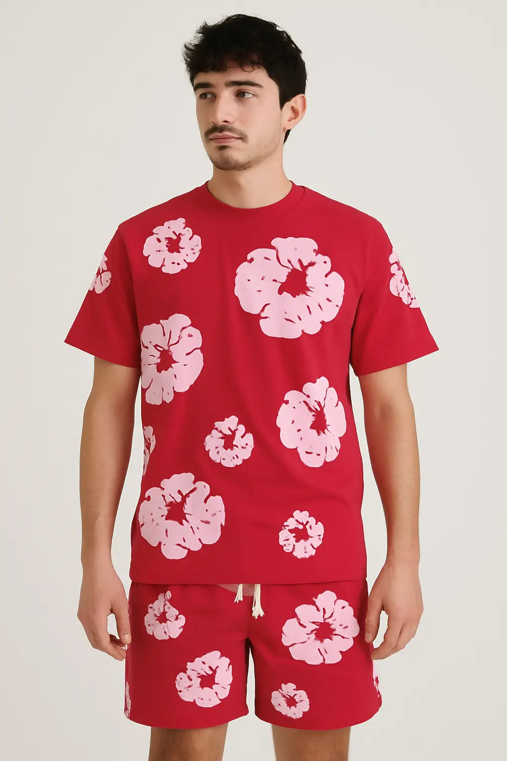 Ensemble Fleur Tee shirt et short Rouge blanc bonhomme