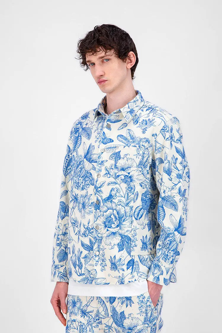 Chemise en Jeans imprimé Floral bleu bonhomme