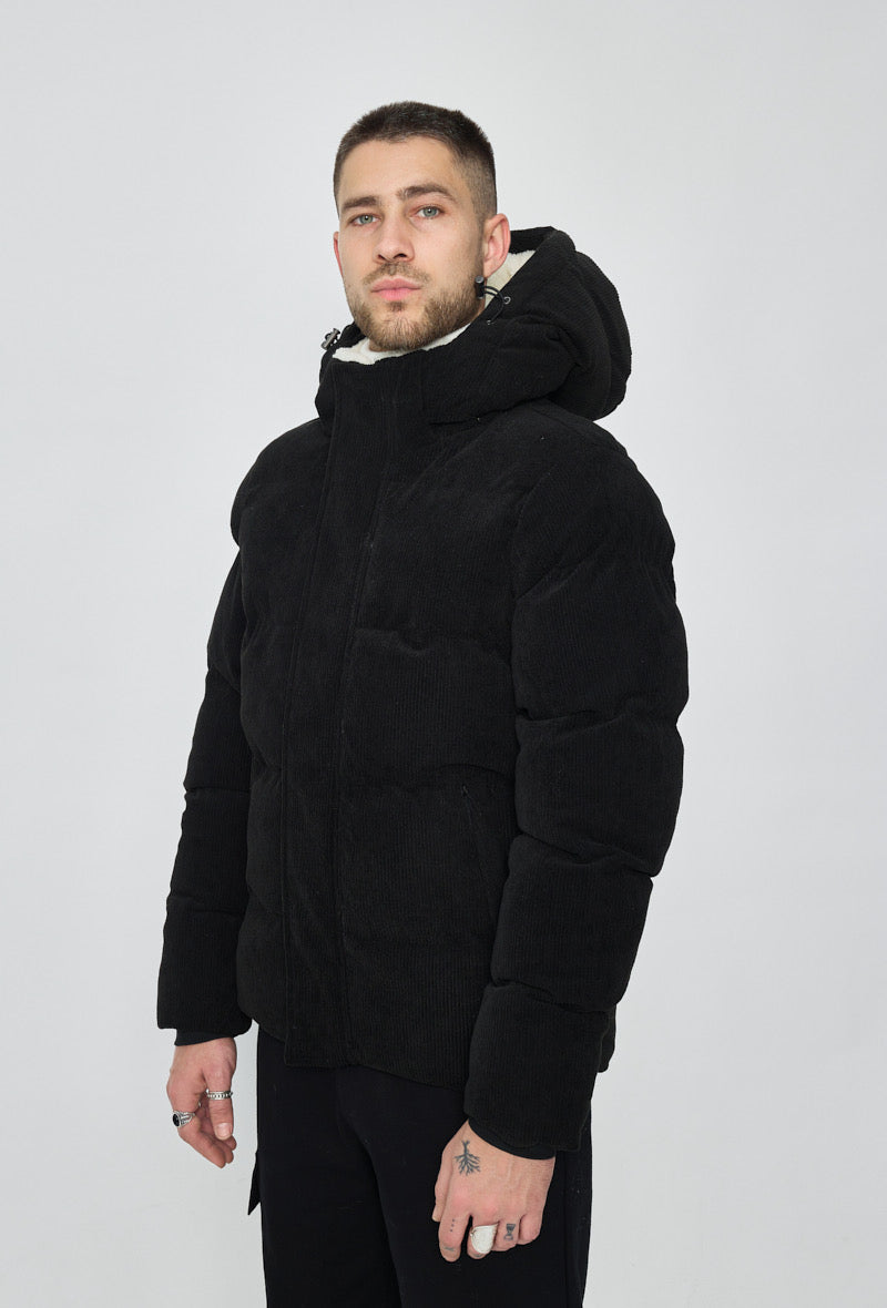 Manteau Doudoune Homme Velour Noir à Capuche