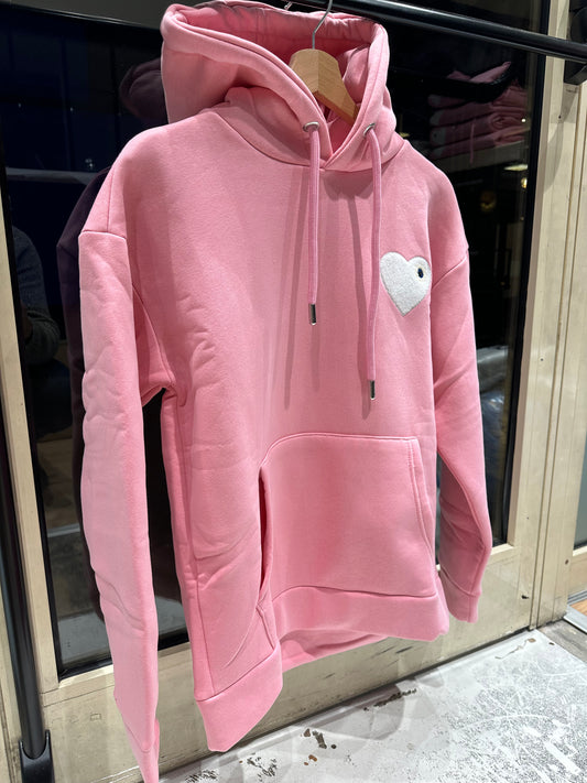 Sweat capuche Rose avec cœur Blanc