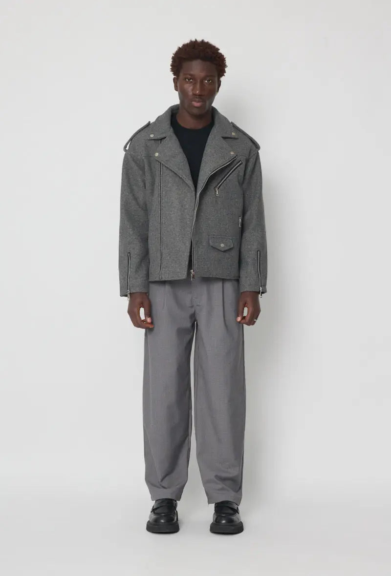 Veste style perfecto gris chiné bonhomme