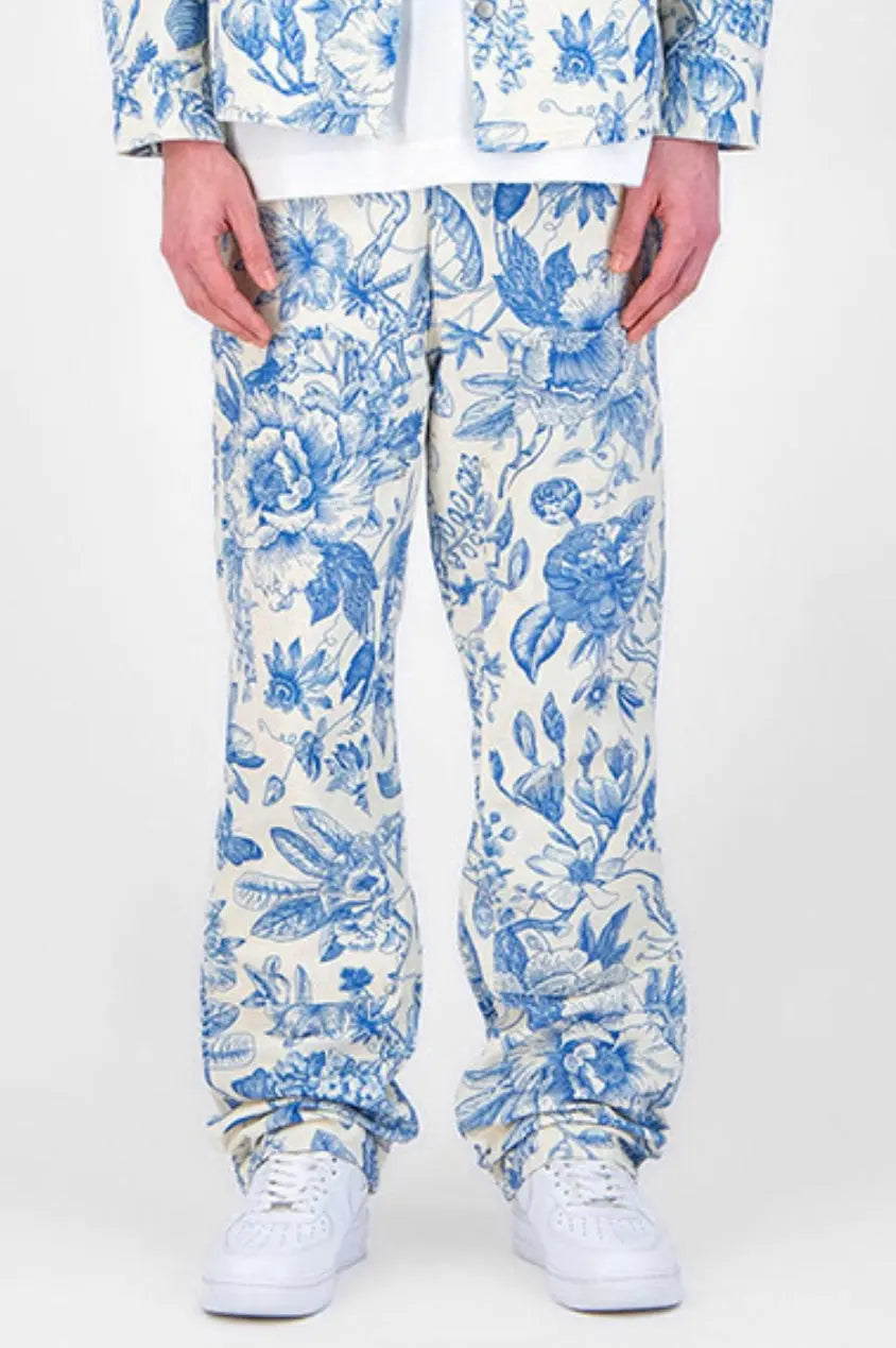 jeans blanc coupe carpenter Floral bleu homme bonhomme
