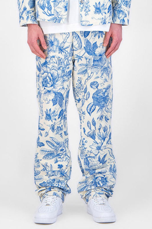 jeans blanc coupe carpenter Floral bleu homme