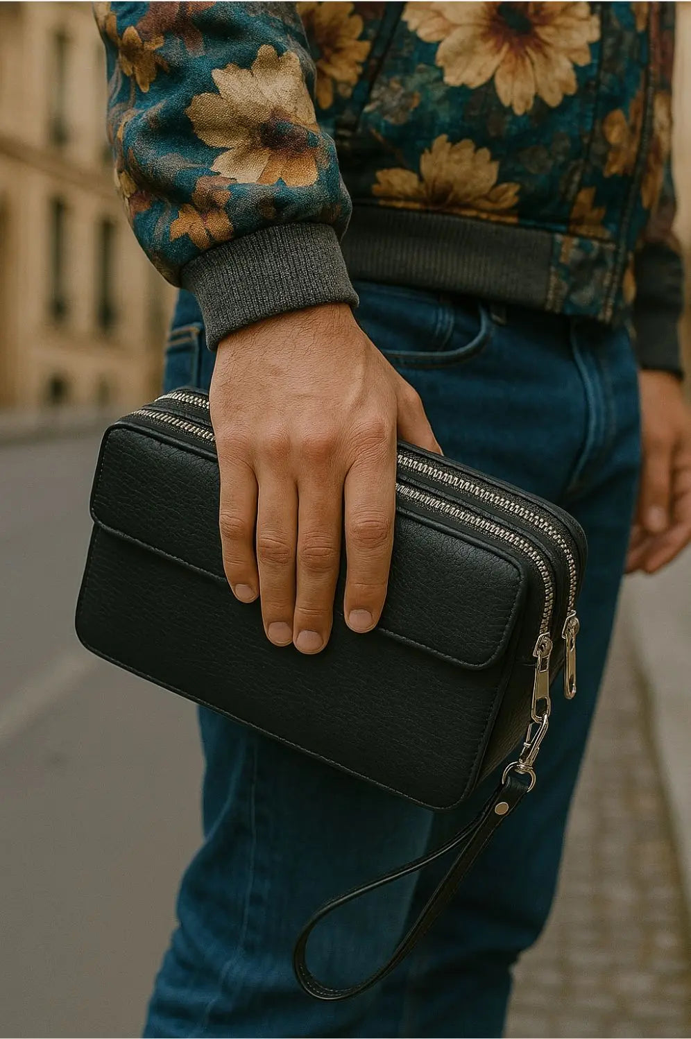 Pochette Noir Simili Cuir bonhomme