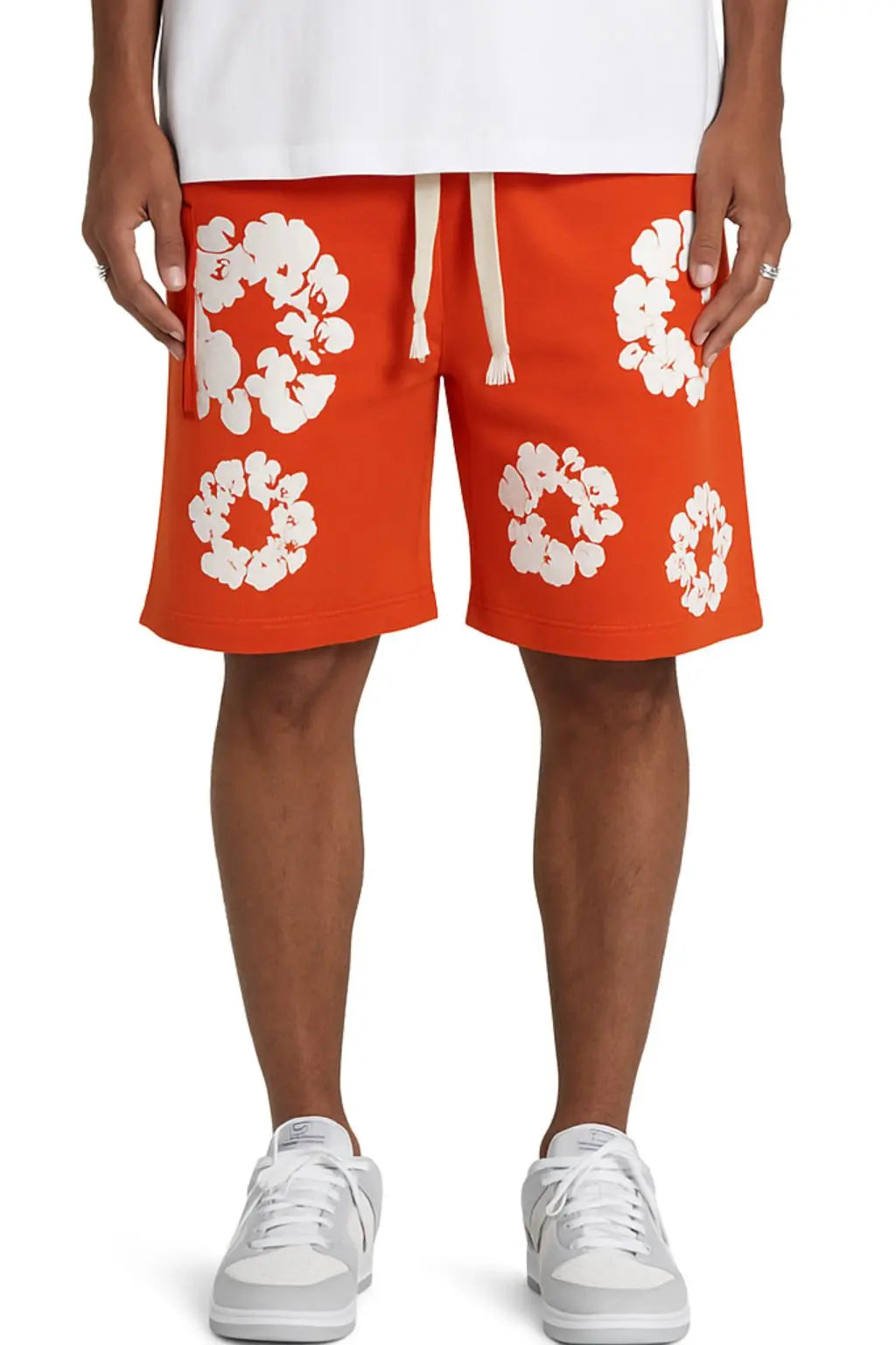 Short Molleton Fleuri Orange Blanc - bonhomme